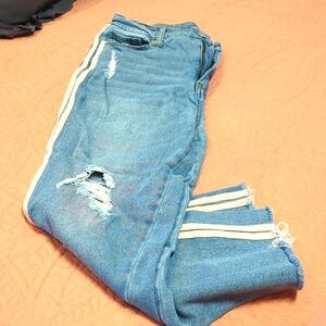 WILD FABLE SUPER HIGH WAISTED DISTRESSED JEAN CAPRIS PINK STRIPE ON SIDE SIZE 10